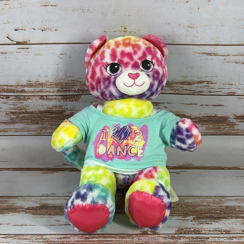 Build-A-Bear Lisa Frank Inspired Cat Rainbow Leopard Print Plush Toy